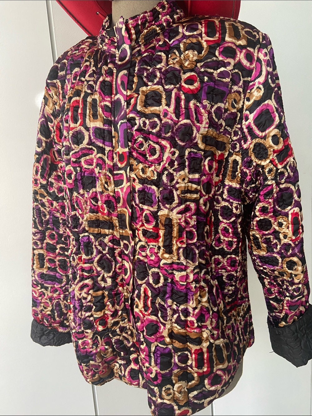 Ruby Rd. Quilted Teddy Jacket in Pink, Purple, Black & Gold